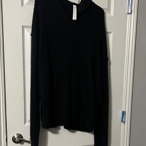ALO Yoga Black Hooded Knit Pullover wool and Kashmir